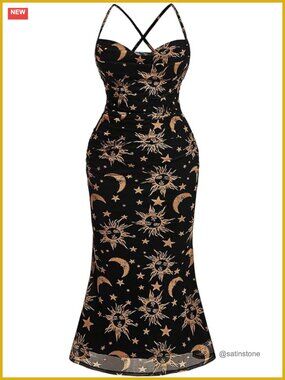 Vintage Graphic Mesh Cami Bodycon Dress Plus Size Long
